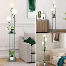3-Light Flower Floor Lamps For Living Room, Green Floor Lamp With Shelves, Unique Tulip Standing Lamp With 3 LED Blubs, Cute Floral Tall Lamp, Modern Stand Up Light Decor For Bedroom, Kids Room - Xem 7