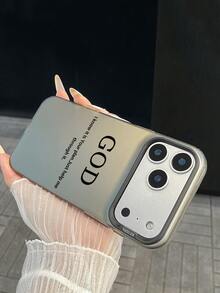 1pc "GOD" Christian Slogan New PC Hard Bottom Transparent Soft Edge High-End Full Coverage Hard Phone Case With Camera Lens Protection Design, Inspirational "Just Help Me Through It" Printed Phone Case, Compatible With IPhone & Galaxy Phones, Fits 11, 17 Pro Max, 15, Galaxy - Black - View 5