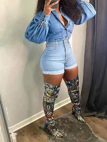 Women's All-Match Versatile Rolled Hem Casual Denim Shorts, Summer - Light Wash - View 2