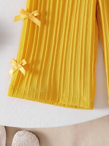 Conjunto de 2 piezas para niñas bebé con top de tirantes finos de unicolor con volantes y lazo, y pantalones rectos, adecuado para salidas diarias en primavera/verano - Amarillo - Ver 11
