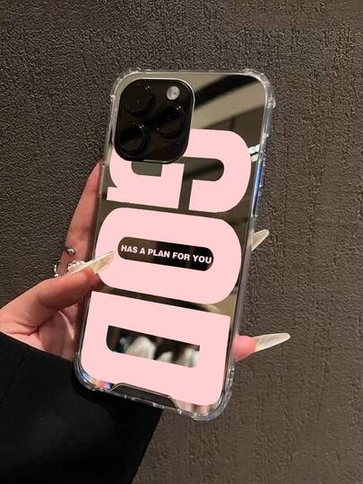 1pc Personalized Pink GOD Slogan Pattern Print Mirror Acrylic Anti-Fall Phone Case Compatible With IPhone 13/11/17/17pro/16/14/15/15pro/15 Plus/15 Promax/7plus/8plus/X/Xs Max/Xr/11pro/12pro/13pro/14pro/12mini/13mini/11promax/12promax/13promax/14promax/14plus/17pro Max/17Air/6/6s Plus/7/8/16Pro/16plus/16promax/Se2/17promax&Compatible With Samsung Galaxy/A54/A14/A12/A13/A15/A32/A33/A24/A52S/S20/S21/S22/S23/S24/S23Plus/S24ultra/S25/A15/A33/A23
