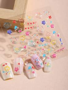 Beauty Sticker 1 szt. 3D żelowe naklejki na paznokcie, kolorowe naklejki na paznokcie z motylami i serduszkami, łatwe w użyciu, odpowiednie do domowych manicure dla kobiet. - Wielokolorowe - Zobacz 6