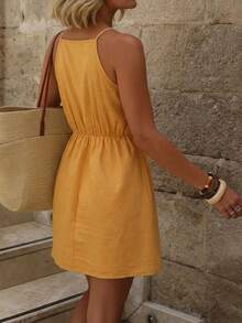 Women's Spaghetti Strap Tie-Up Wrap Mini Skirt, Casual Summer Fashion - Yellow - View 5