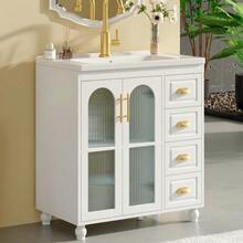 Single Sink Bathroom Vanity Unit With 80cm Vanity Unit And White Ceramic Sink - White - View 3