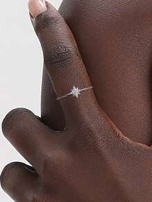 1 chiếc nhẫn đính ước Moissanite dạng dây xích điều chỉnh được, thiết kế hình ngôi sao, bạc sterling 925 thanh lịch, thích hợp làm quà tặng kỷ niệm, sinh nhật, ngày Valentine cho nữ. - Bạc - Xem 5