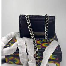 2025 Women's Mini Crossbody Bag With V-Stitch Embroidery & Chunky Chain Strap, Shiny Evening Purse For Party & Formal Events Timeless Elegance In Two Textures - Black - View 2