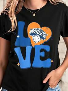 Love New York Knicks Basketball Team Heart Design T Shirt For Women And Men Unisex Fashion Casual Top Sport Fan Apparel - 黑色 - 查看 1