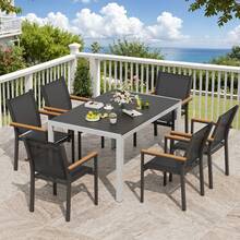 Rectangular Garden Table Made Of Aluminum And WPC, Weatherproof Dining Table For Garden And Patio, Modern Outdoor Table For 6 People, 140x90x75 Cm - 黑色 - 查看 6