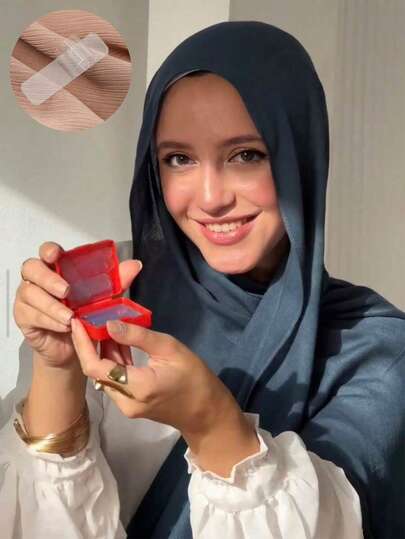 120 piezas Fijador invisible antideslizante y resistente al agua para pañuelos musulmanes de doble cara, adhesivo fuerte todo el día, cómodo, fácil de desprender sin residuos, empaque en caja portátil, fijador anti-desprendimiento para pañuelos musulmanes