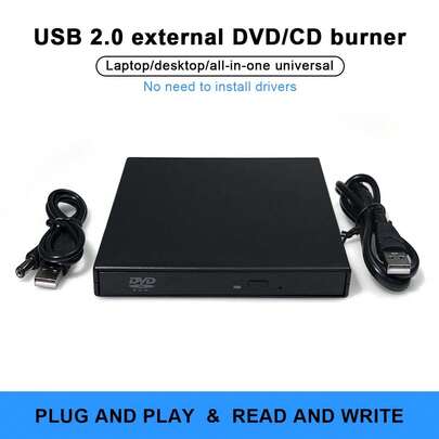 External USB Optical Drive DVD Drive For Laptop, Desktop, All-In-One PC, Universal CD Burner, Portable Slim Black Disc Drive