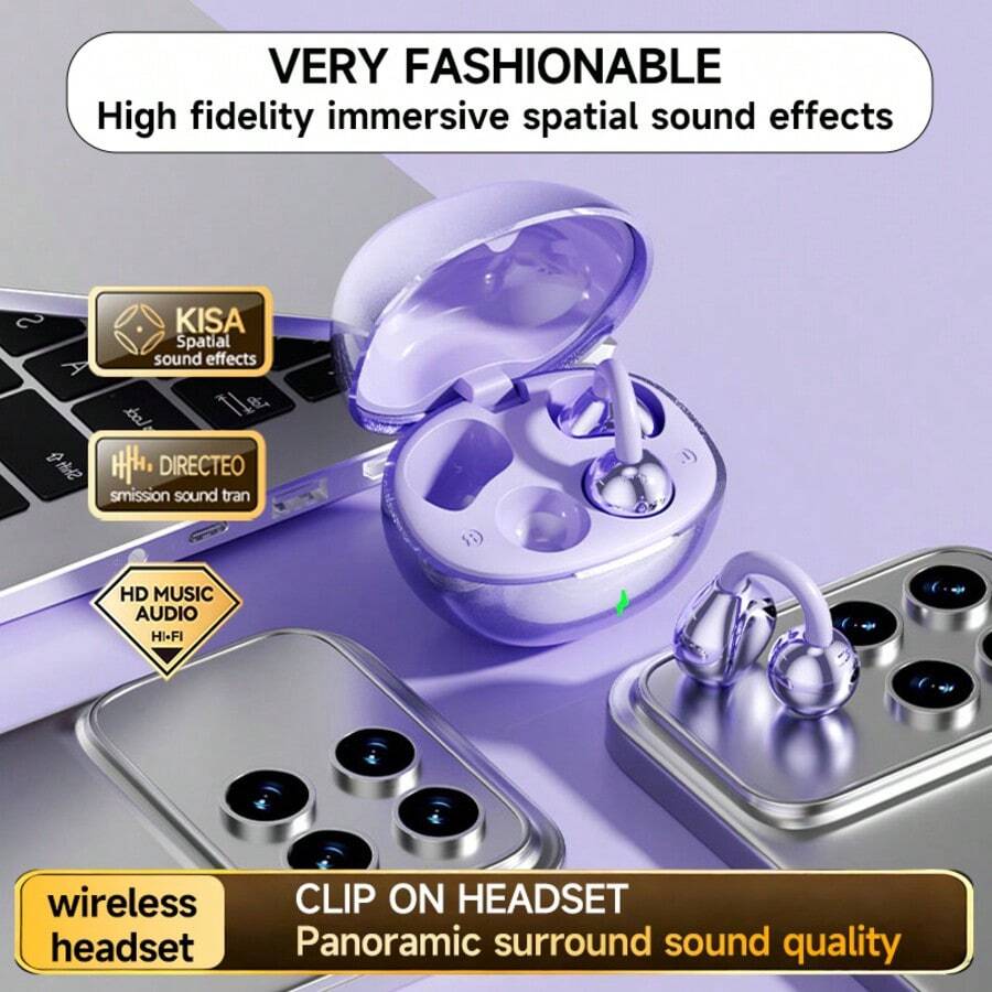 2026 New Wireless Earphones Hi-Fi High-Definition Sound Quality LED Display Charging Case, Lightweight & Comfortable In-Ear ENC Dolby Audio High-Definition Calling TWS Earphones For IPhone & Android Phones, Gift - 升級時尚新夾耳款式 - 查看 1