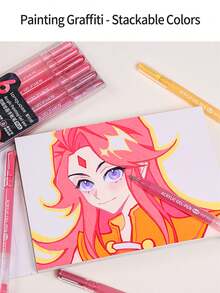 朗格90色丙烯水彩笔套装 - 1.0mm细笔尖，适用于绘画、素描和艺术日记 | 顺滑混色，大容量墨水 | 艺术家和初学者的理想之选 - 彩色 - 查看 6