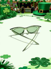 1 PC Women's Saint Patrick's Day Fashion Small Frame Cat-Eye Glasses With Polycarbonate Frames, Suitable For Festive Outfits, Comes With A Glasses Case - Multicolor - View 5