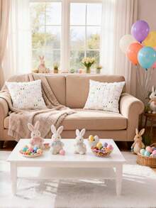 1 szt. pluszowa poszewka na poduszkę z króliczkiem wielkanocnym, słodka, miękka i puszysta poszewka na poduszkę z króliczkiem, wiosenna dekoracja do domu w stylu wiejskim na sofę, łóżko, salon, sypialnię - kolor - Zobacz 7