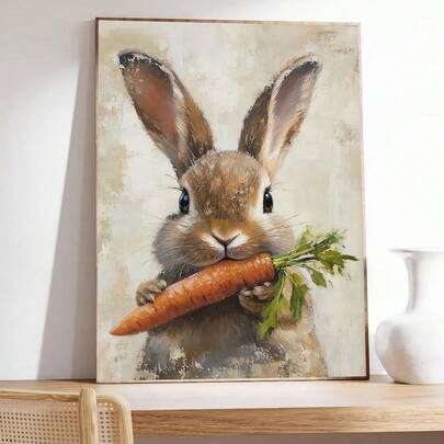 1pc, Canvas Wall Art, Framed Wall Decor, Easter Bunny Design Adorable Easter Bunny Neutral Spring Flowers Easter Bunny And Carrot Kids' Room Wall Art Easter Printable Vintage Decor Rabbit Art, Easter Decor, Easter Poster, Spring Decor Poster, Spring Home Decor, Room Decor Aesthetics, Dorm Decor, Bedroom Decor, Living Room Decor, Bathroom Decor, Kitchen Decor, Dining Room Decor, Apartment Decor, Office Decor, Apartment Decor