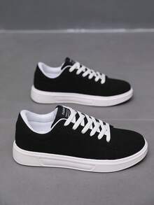 男士时尚简约百搭前系带拼接休闲低帮运动鞋，户外舒适运动休闲鞋 - 白黑 - 查看 1