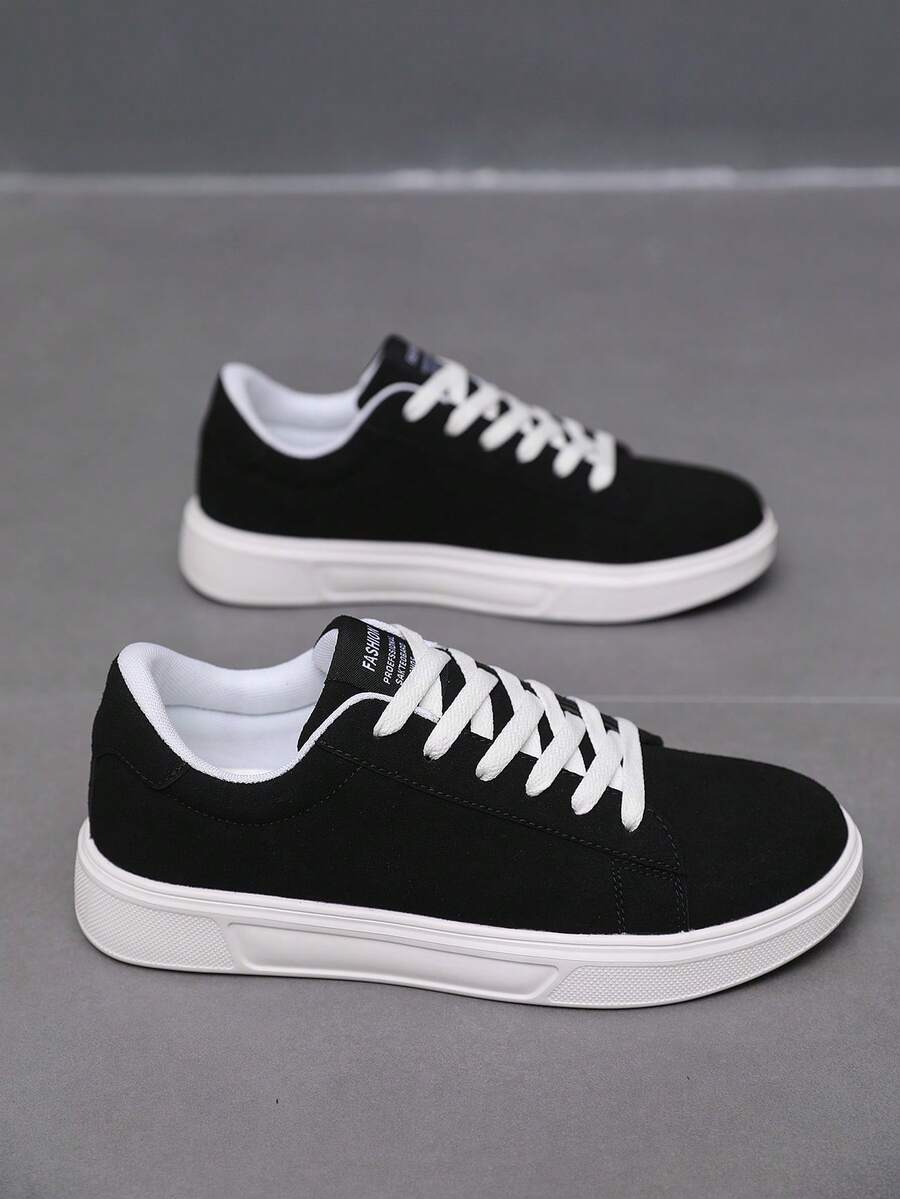 男士时尚简约百搭前系带拼接休闲低帮运动鞋，户外舒适运动休闲鞋 - 白黑 - 查看 1
