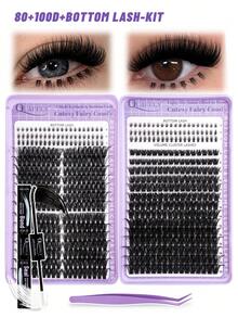 1274Pcs D Curl QUAFFLY Mega Volume Lash Clusters Kit DIY Eyelash Extensions With Bottom Lashes & Spikes, Include Lash Bond&Seal Remover Tweezers Mixed Lengths Individual Lashes Kit - Black - View 15