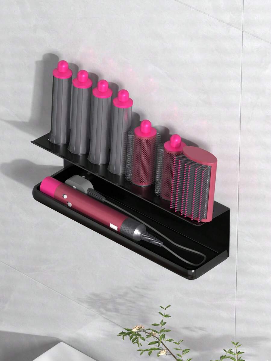 1pc Space-Saving Hair Dryer Holder, Drill-Free Wall Mount Storage Rack For Bathroom And Salon, Multi-Functional Organizer For Hair Dryer And Curling Iron, Ideal Choice For Bathroom, Salon, And Bedroom - Multicolor - View 1