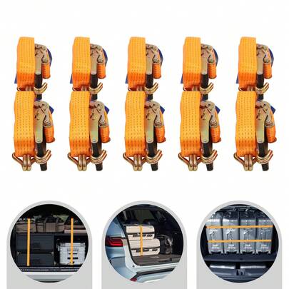 kangten 10pcs 5T Lashing Straps Ratchet Strap Tie Down W/ Hooks Ratchet Straps 10m X 50mm