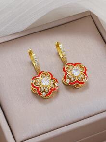 Bộ 1 dây chuyền và bông tai kiểu cổ điển tráng men và đính đá Zirconia siêu nhỏ, đa năng, phù hợp để đeo hàng ngày. - Nhiều màu - Xem 2