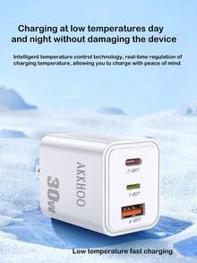 30W 反向 PD 充电器，兼容苹果设备，氮化硅材质，三端口可折叠快速充电器适配器 - 美規A型插(110-127V) - 查看 6