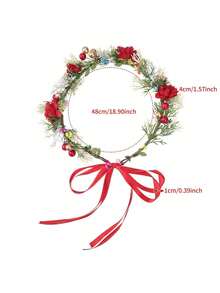 1pc Faux Flower Headband, Wedding Party Bridal Hair Accessory, Daily/Travel/Photo Prop - Red - View 4