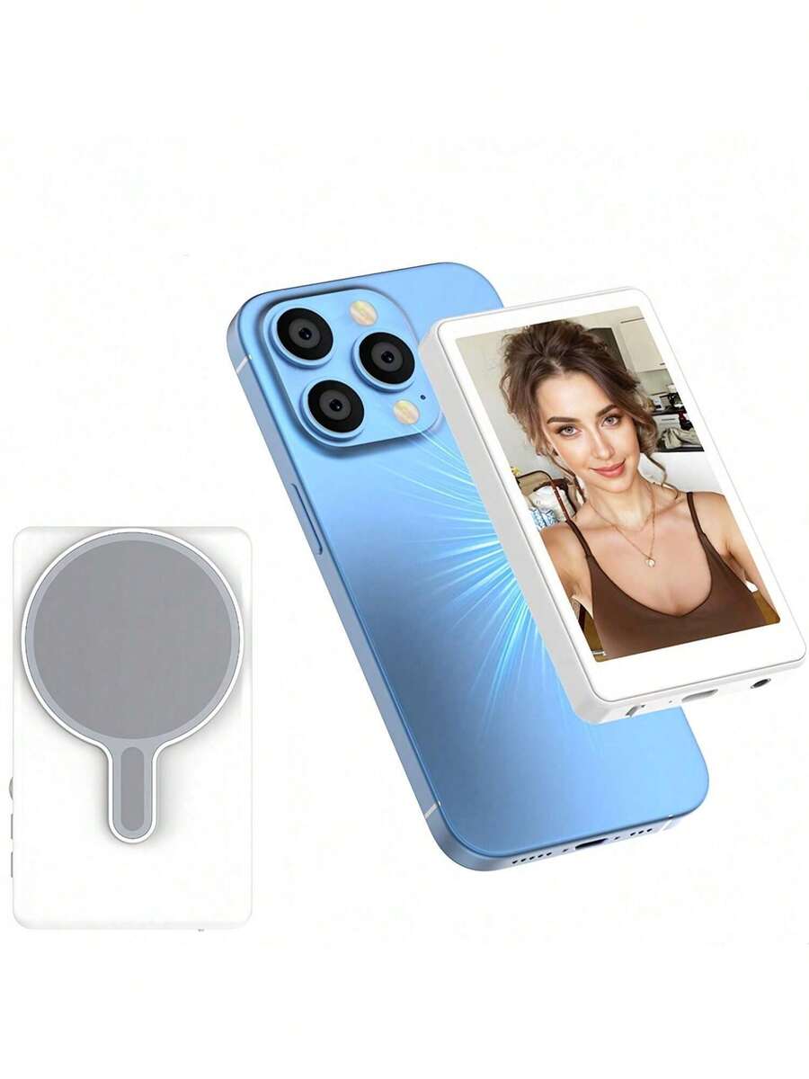 Magnetyczny wyświetlacz do selfie na telefon komórkowy - 1 szt. Bezprzewodowy wyświetlacz do transmisji na żywo 1080P, tylna kamera do selfie i vlogów, funkcja lustrzanego odbicia/obrótu jednym kliknięciem i zdalne sterowanie, monitor do selfie, nagrywanie w mediach społecznościowych, akcesoria do wideoblogów, nowoczesne urządzenie do streamingu, kompaktowa konstrukcja, wyświetlacz HD, ładowanie przez USB typu C, twórca treści dla vlogerów podróżniczych, 1250 mAh