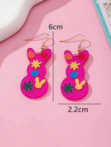 1 Pair Fashion Easter Acrylic Earrings, Purple & Red Rabbit Dangle Earrings, Holiday Wear Gift For Women - Red Violet - View 8