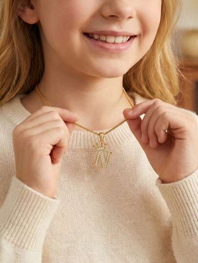 1pc Minimalist Design Stainless Steel Zirconia Inlaid 26 Letter Pendant Necklace Letter Necklace Jewelry Accessories Party Party Decoration Accessories Holiday Party Gifts Souvenirs