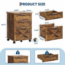 Archivador de madera con 3 cajones y cerradura – Organizador móvil con ruedas para debajo del escritorio – Admite documentos tamaño carta/legal/A4 – Totalmente ensamblado – Marrón rústico - Marrón - Ver 3