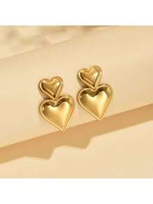 1 Pair Stainless Steel Heart Shaped Earrings, Delicate Elegant Unique Design, Suitable For Daily Wear - Earring - View 1