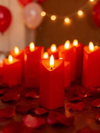 3pcs Heart-Shaped Romantic Warm Light Electronic Candles, Small Tea Candles, Flameless Simulated Stone Wax Heart-Shaped Electronic Candles, Tea Candles, Atmosphere Electronic Candles, Suitable For Holiday Decoration, Theme Parties, Home Scenes, Seasonal Celebrations, Holidays