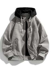 Chaqueta de cuero de motocicleta con capucha, corte holgado para hombre, nueva colección de otoño/invierno - Gris - Ver 11