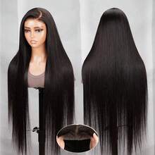 5x5 即戴即用无胶假发，真人前额发丝，预先拔毛，预先剪裁，直发蕾丝前假发，混合发质，女士无胶高清蕾丝前闭合式假发，200% 密度，长度 8-34 英寸，自然黑 - 自然色&黑色系 - 查看 5