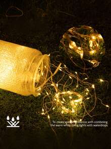 7英尺20灯电池供电仙女灯串，防水铜线萤火虫星光灯串，适用于DIY婚礼派对卧室圣诞节装饰，电池供电LED仙女灯串 | 铜线装饰灯串，适用于家庭花园婚礼派对圣诞节万圣节音乐节室内外装饰（暖白光） - 暖色 - 查看 8