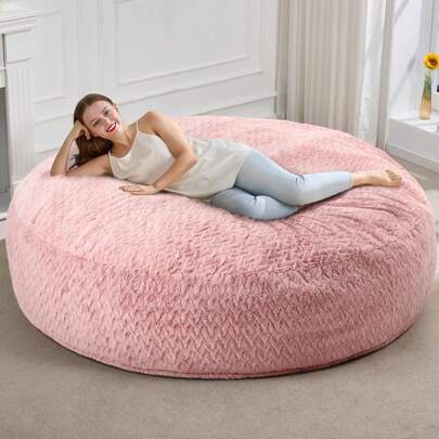 Puf de 2.5 pies con relleno de espuma viscoelástica y cubierta de piel de felpa de  para sala de juegos, sala de estar, recámara (gris)