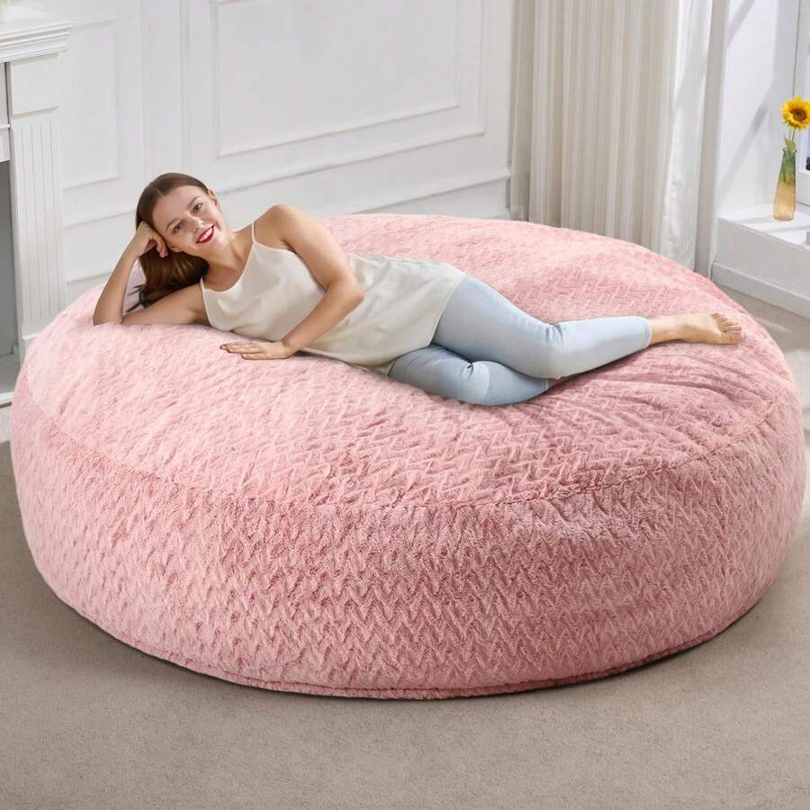 Puf de 2.5 pies con relleno de espuma viscoelástica y cubierta de piel de felpa de  para sala de juegos, sala de estar, recámara (gris) - Rosa - Ver 1