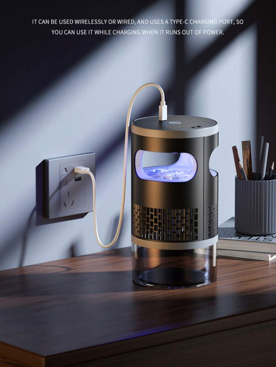 1pc USB Rechargeable Silent Mosquito Repellent | UV Wavelength Mosquito Repellent With Turbo Cyclone Powerful Suction, Physical Dry Electronic Insect Repellent, 2-In-1 Lighting And Insect Killer, Built-In Large Capacity Battery, Portable Insect Catcher Suitable For Indoor Outdoor, Camping, RV, Bathroom, Kitchen And Home Use - Mosquito Lamp - View 1