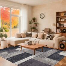 WISH TREE Washable Vintage Geometry Area Rugs For Living Room, Neutral Boho Printed Floral Extra Large Area Rug,Soft Indoor Low Pile Non Slip Rug For Kitchen Laundry Room Playroom Home Decor Aesthetic - 黑白 - 查看 3