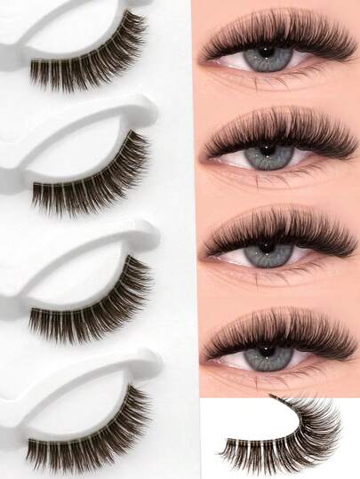 GROINNEYA 5 Pairs Brown Cat Eye False Eyelashes Wispy Natural Long Full Strip Lashes Transparent Thin Stem Lashes Fluffy Volume 3D Mink Lashes Comfortable Fake Eyelashes,Reusable Most Eye Shapes For Girlfriends, Family,Vocation(CD02)