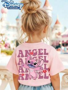 Angel Stitch Lilo And Stitch One Cute Disney Fresh And Fashionable Round Neck T Shirt For Girls Made Of 100 Cotton Is An Ideal Choice For Daily Wear Vacation Leisure Outdoor Exploration School Life And Shopping Trips It Is A Must Have Item For Summer It Is Also An Excellent Gift For The Same Boy And Girl Every Child Deserves One - Hồng - Xem 2