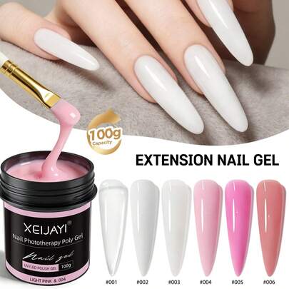 XEIJAYI 6 Colors 100g UV LED Curing Nail Extension Gel, Crystal Nail Extension Gel For Home Salon DIY Nails