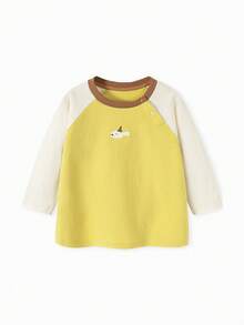 Áo thun dài tay cổ tròn cho trẻ em mùa xuân 2026, chất liệu cotton pha mềm mại, thoáng khí, kiểu dáng thường ngày. - Màu vàng mật ong - Xem 4