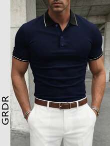 GRDR 男士休闲纯色短袖POLO衫，夏季款 - 藏蓝色 - 查看 2