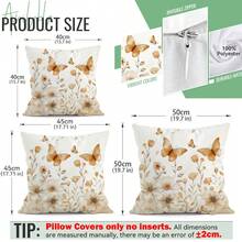 4 fundas de cojín con estampado floral de mariposa beige, fundas de cojín impresas por un solo lado, adecuadas para la decoración del hogar en la sala de estar y el dormitorio, para todo el año - No incluye los insertos de los cojines - Multicolor 09 - Ver 2