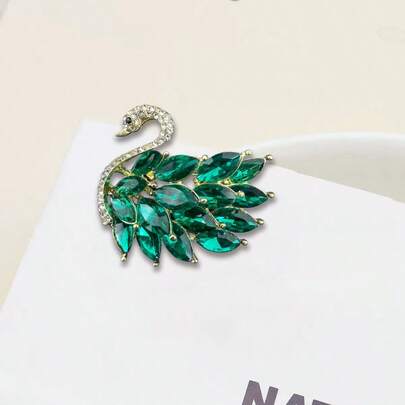 1pc Elegant Faux Crystal Swan Alloy Brooch, Fashion Accessory For Women