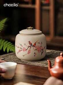 choxila 1pc Chinese Landscape Painting Style Ceramic Tea/Coffee/Dried Fruit/Candy Storage Jar, Moisture-Proof And Dust-Proof, Suitable For Tea Room, Home, Kitchen - Tea Canister - View 4