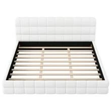 MERAX King Size Soft Bed Frame With Headboard, Upholstered Floor Bed, Berber Fleece Platform Bed With Slats, No Box Spring Needed, White - 白色特大號 - 查看 6