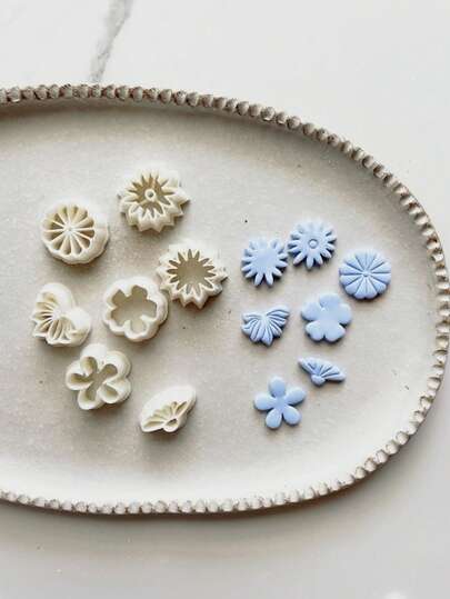 1/7Pcs Mini Floral Polymer Clay Cutters, White Flower & Petal Shapes, Craft Tools For DIY Earrings Boho Jewelry Spring Handmade Gifts